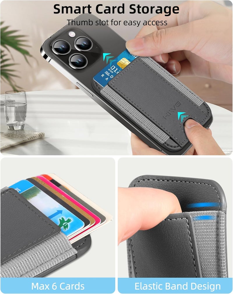 HiWe for MagSafe Wallet, Strongest Magnetic Wallet for iPhone 17/16/15/14/13/12 Series, 7 Cards Holder, Leather Minimalist Slim RFID, 1 Slot, Grey - Image 5